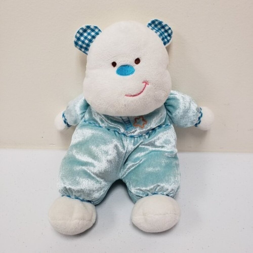 Hugfun 11" Blue White Baseball Teddy Bear Baby Rattle Stuffed Animal Plush
